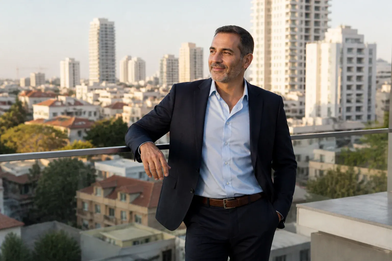 סוכן נדל"ן מסתכל על שכונת מגורים בלוד