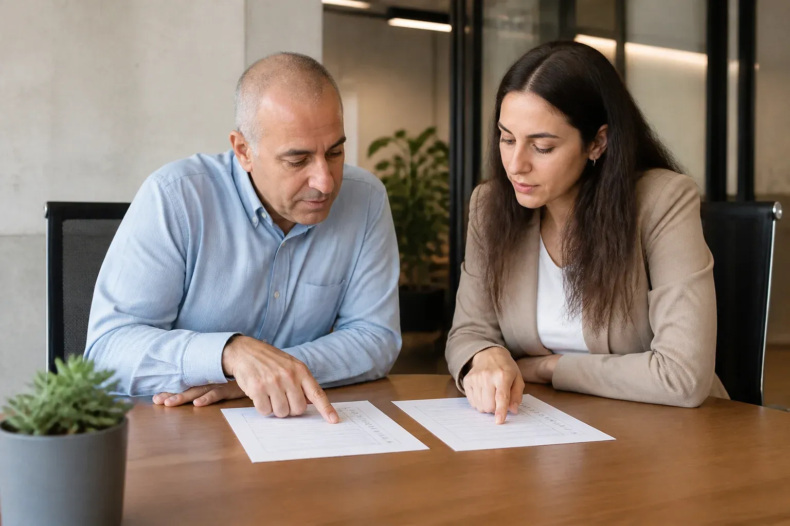 שני סוכנים משווים רשימות במשרד בזמן עבודה בצוות